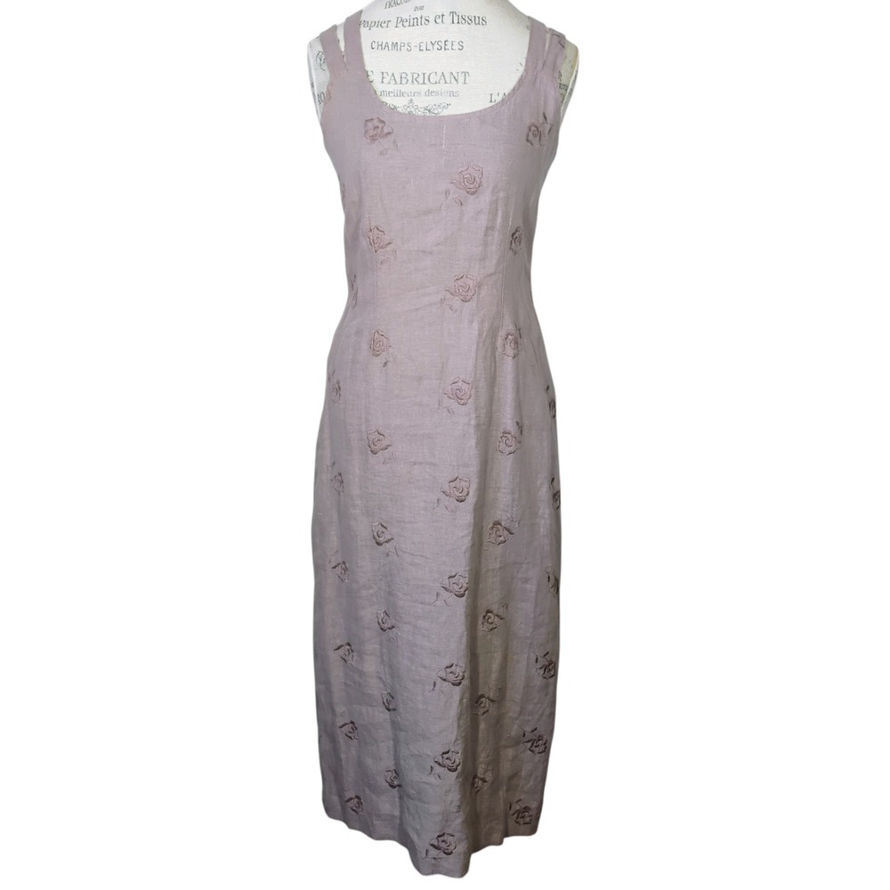 Christy Allen Linen‎ Maxi Dress Size Medium Mauve Dusty Rose Cottagecore 90s